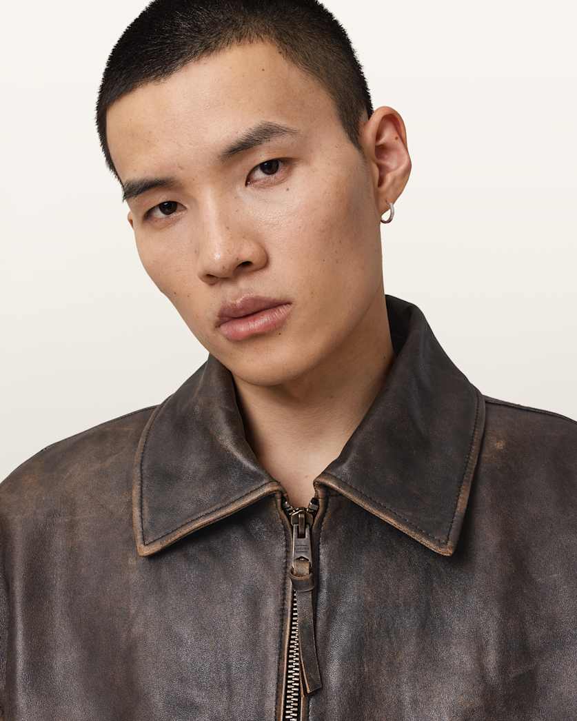 Marco Oversized Leather Bomber Jacket Vintage Black | ALLSAINTS
